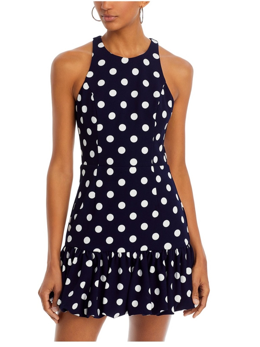 Aqua Polka Dot Navy Halter Mini Dress - Navy / White